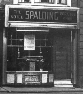 AOS P 1699 the noted spalding pork pie shop, 1955. corner of market place,bridge st. now the maple leaf cafe.